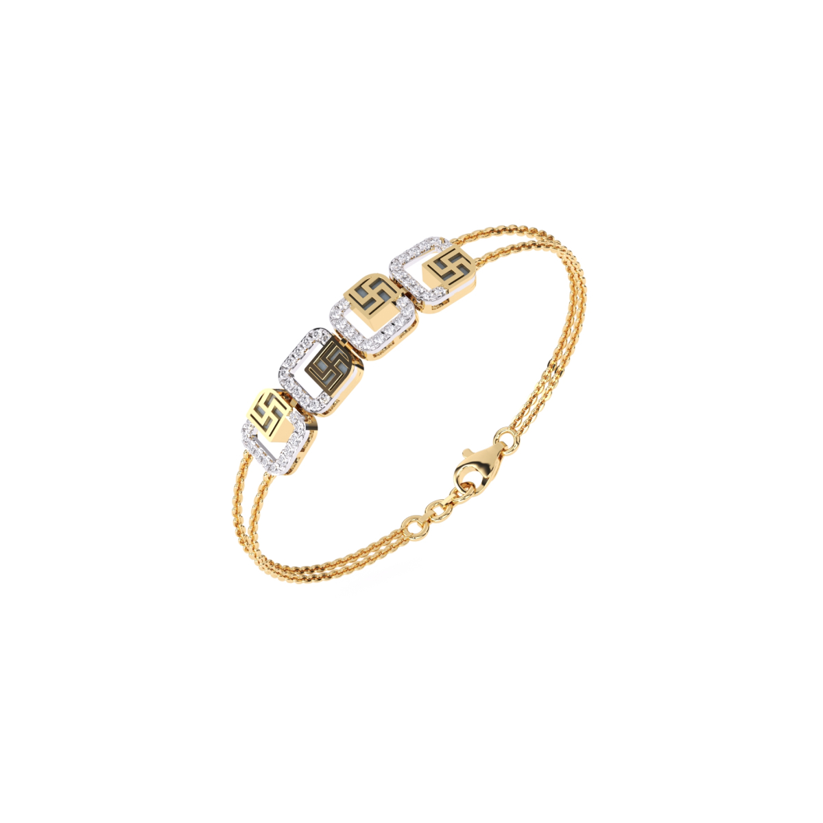 Unique Four Square Swastika Lab Grown Diamond bracelet